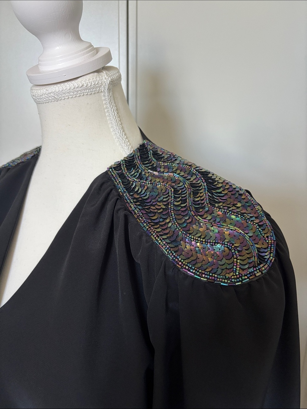 Black Embellished Shoulder Wrap Blouse - Vintage - Picture 2 of 8